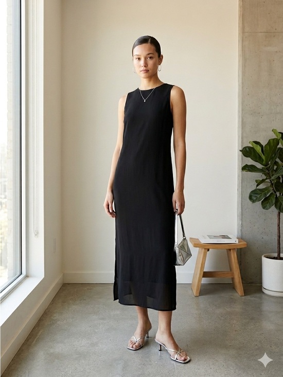 Wilfred Dresses & Skirts - Aritzia Wilfred Black Open Tie Back Sleeveless Minimalist Midi Dress - Small